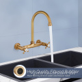 Into The Wall Kitchen Faucet Factory Custom Rose Gold Sanitary Ware Two Lever 360 Sink Taps Commercial Into The Wall Mount Kitchen Faucet Supplier